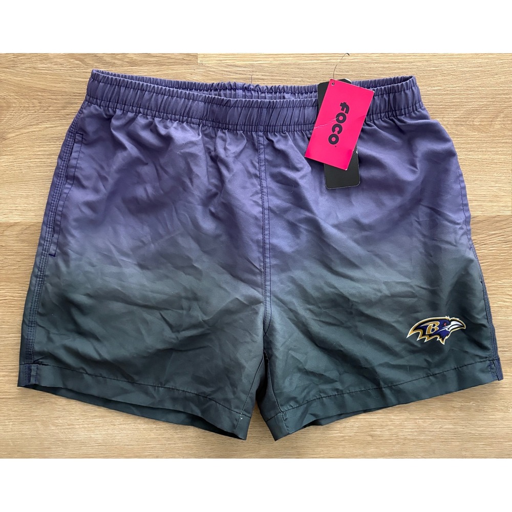 NWT Men's FOCO Baltimore Ravens Ombre Swim Trunks - Small - Purple/Black